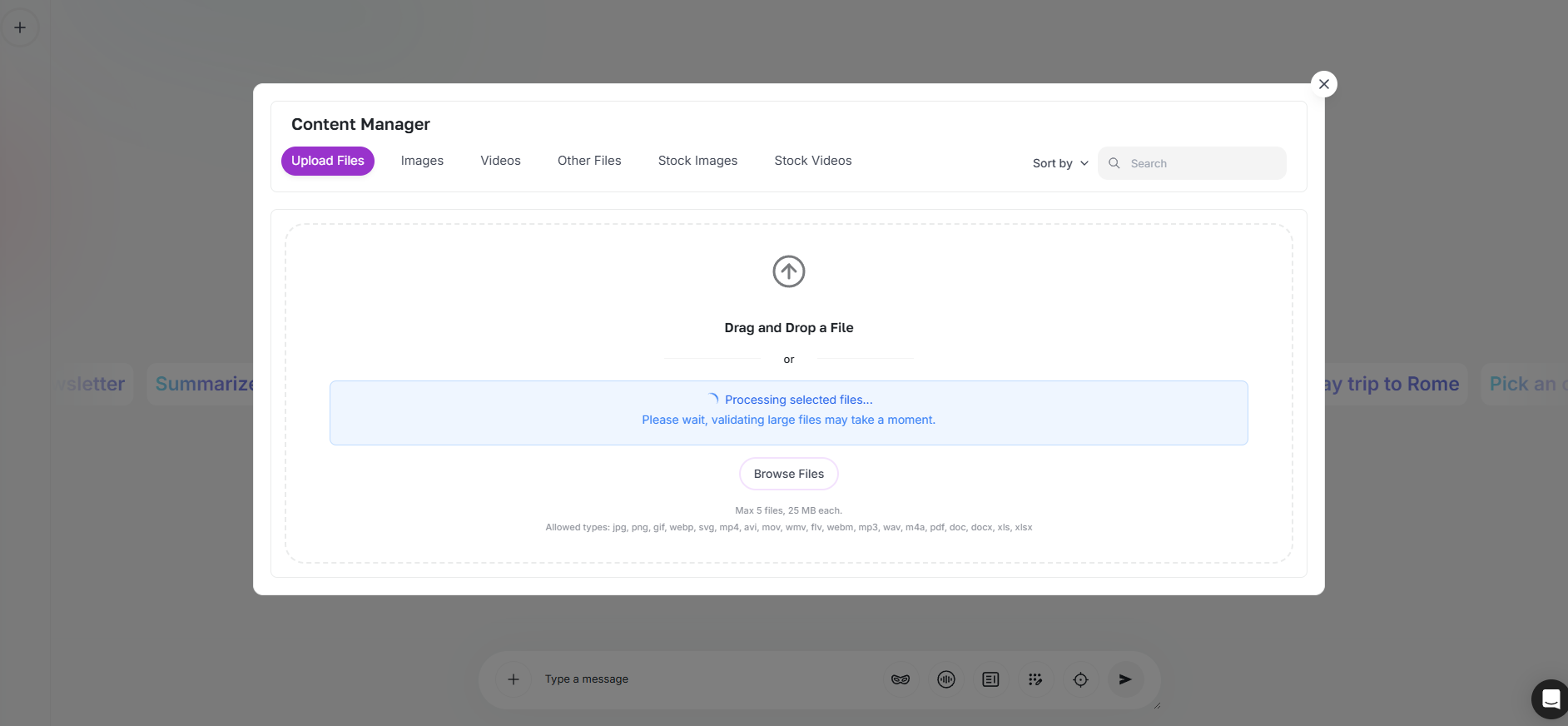 Content Manager upload window processing a selected document
