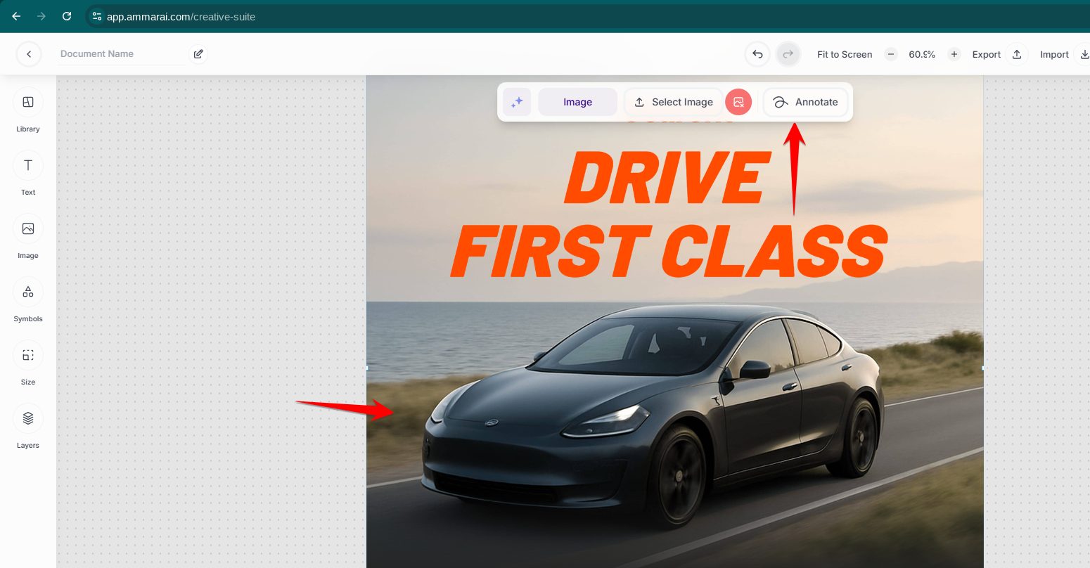 Creative Suite canvas with the image toolbar and the Annotate tab