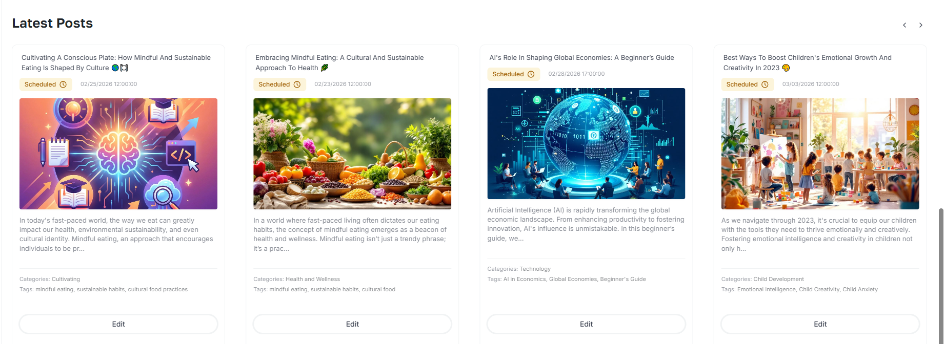 Blogger Agent latest-post cards with content previews