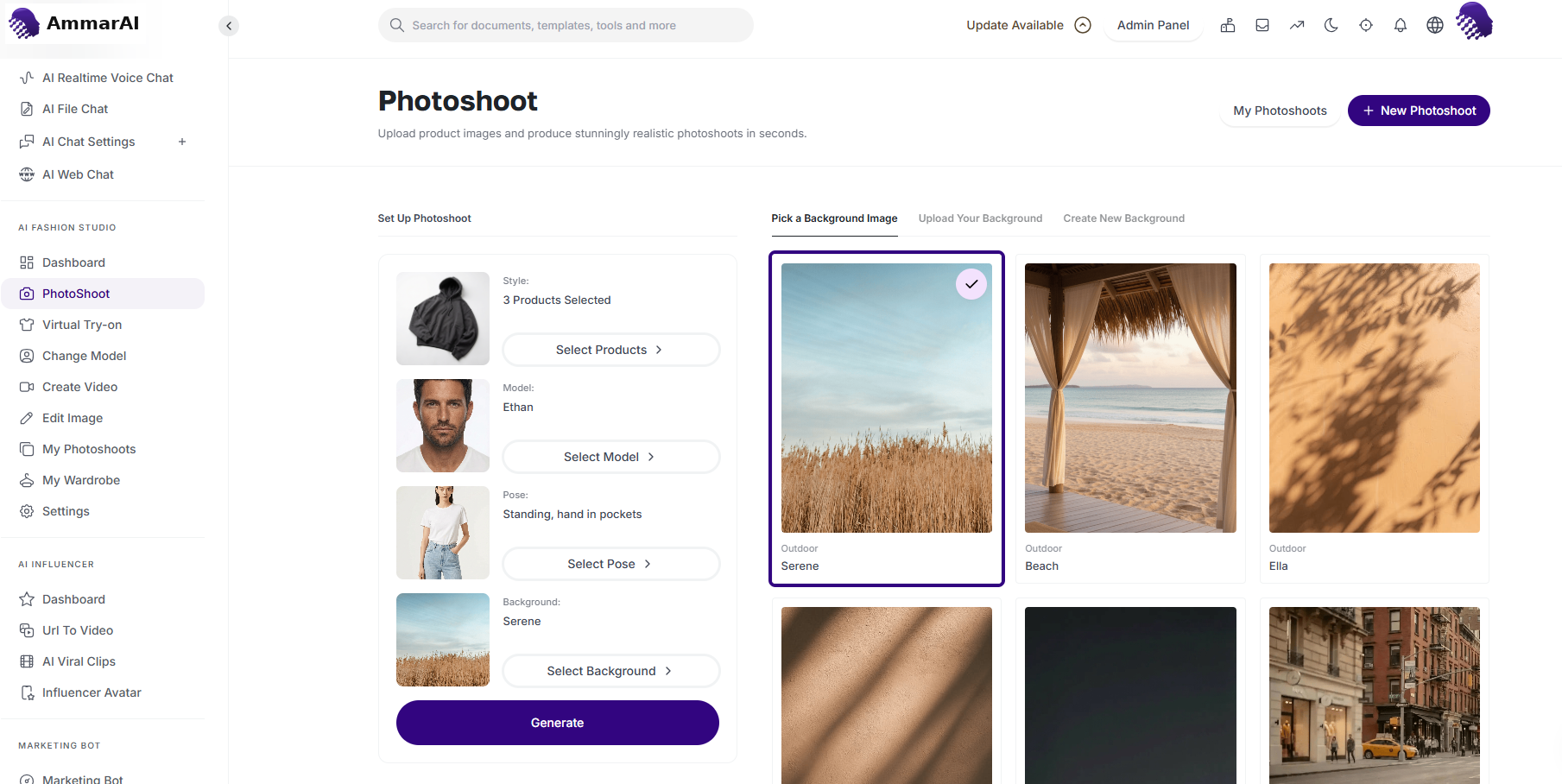 Photoshoot background presets