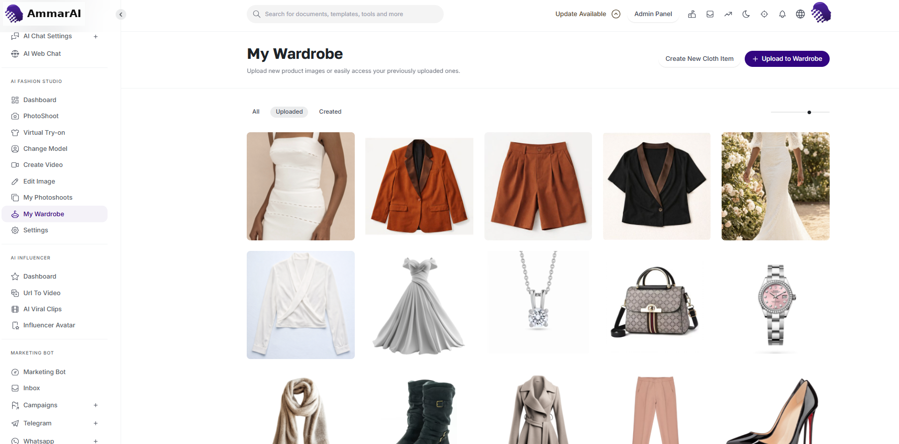 My Wardrobe uploaded product images