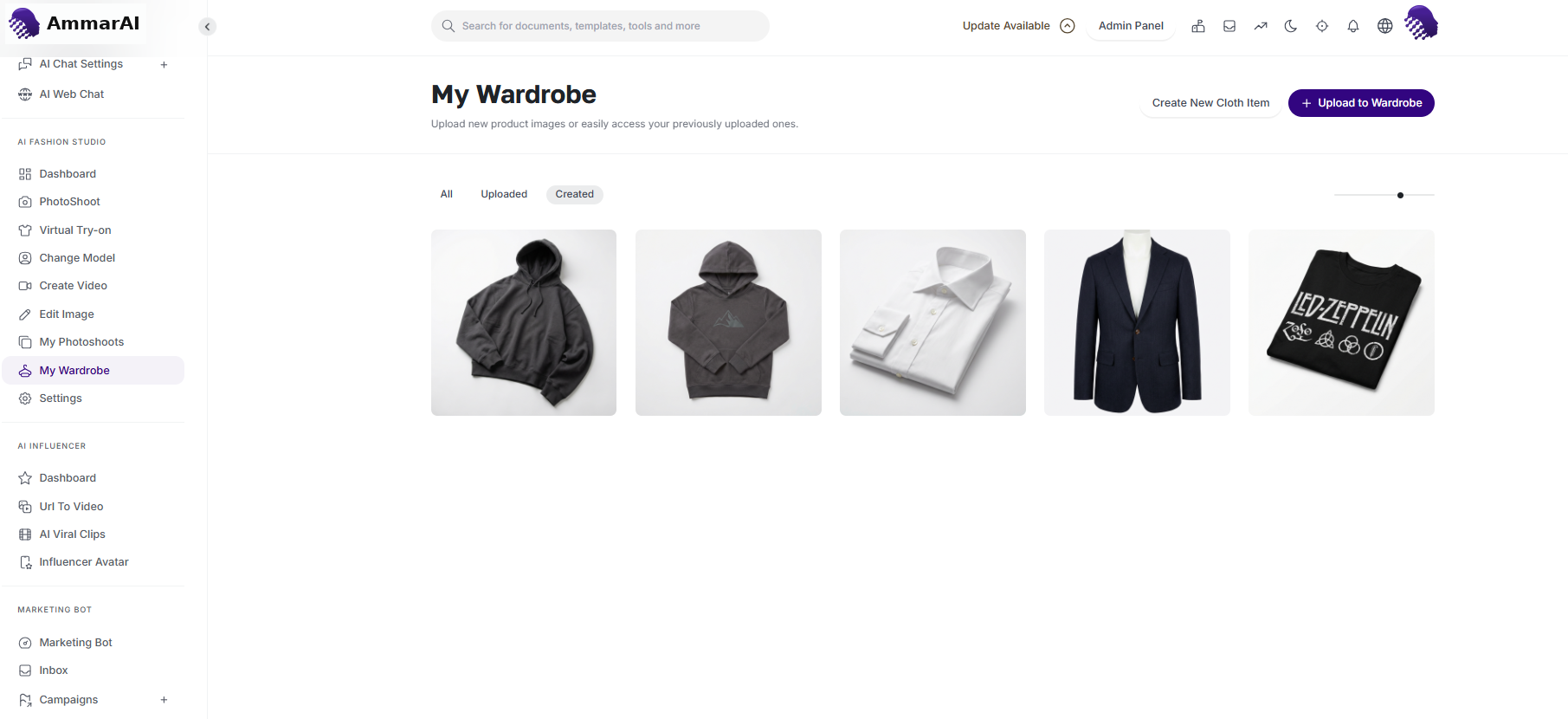 My Wardrobe created images from previous generations