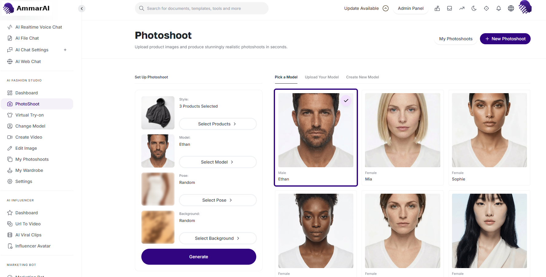 Photoshoot model selection library