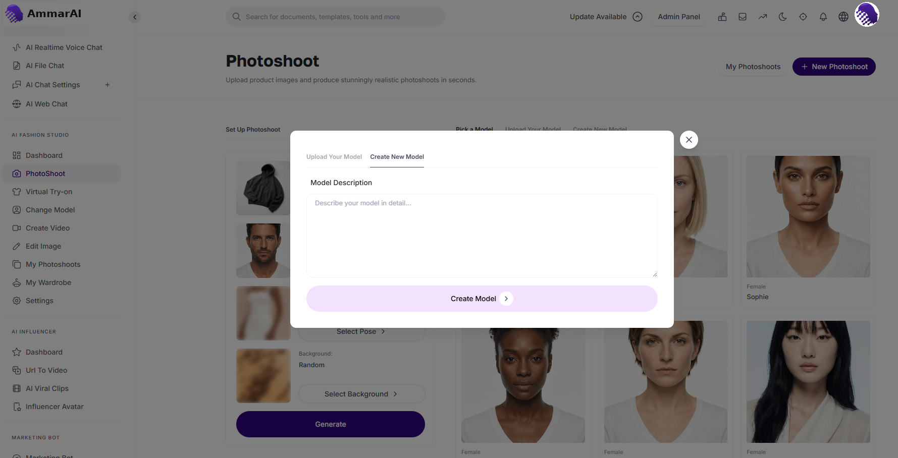 Photoshoot style customisation controls