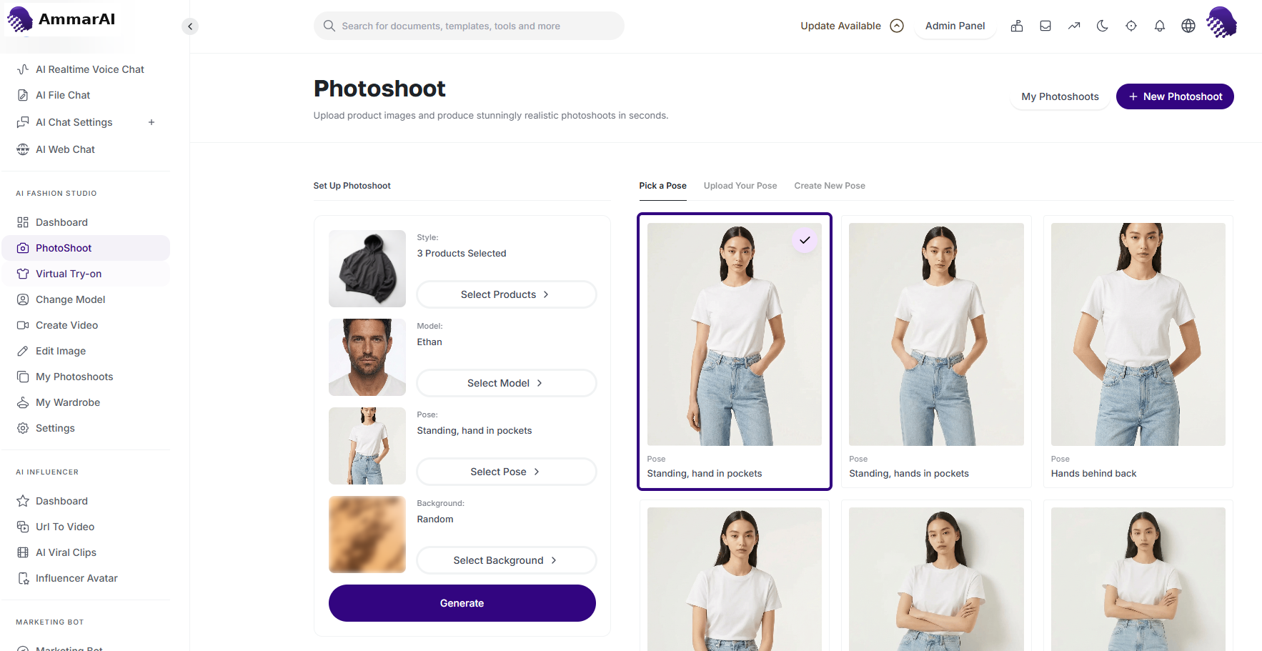 Photoshoot pose selection options