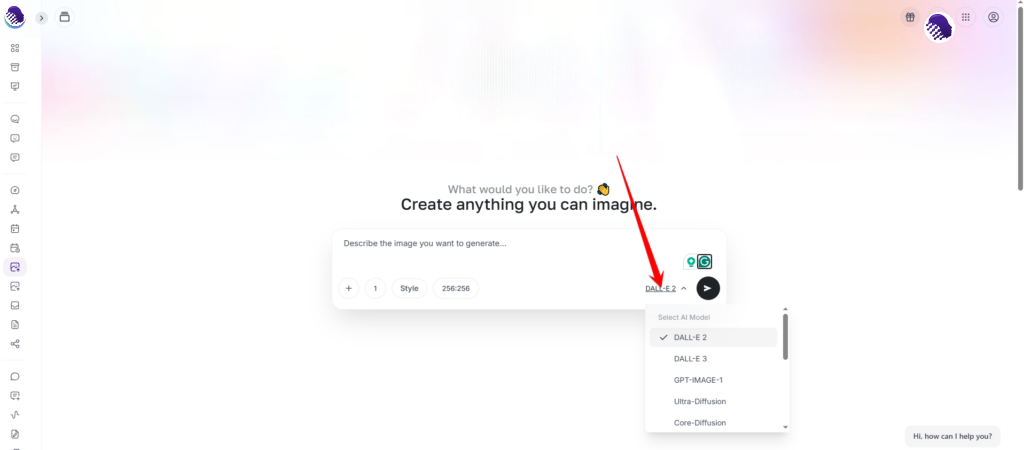 AI Image Pro model selection menu