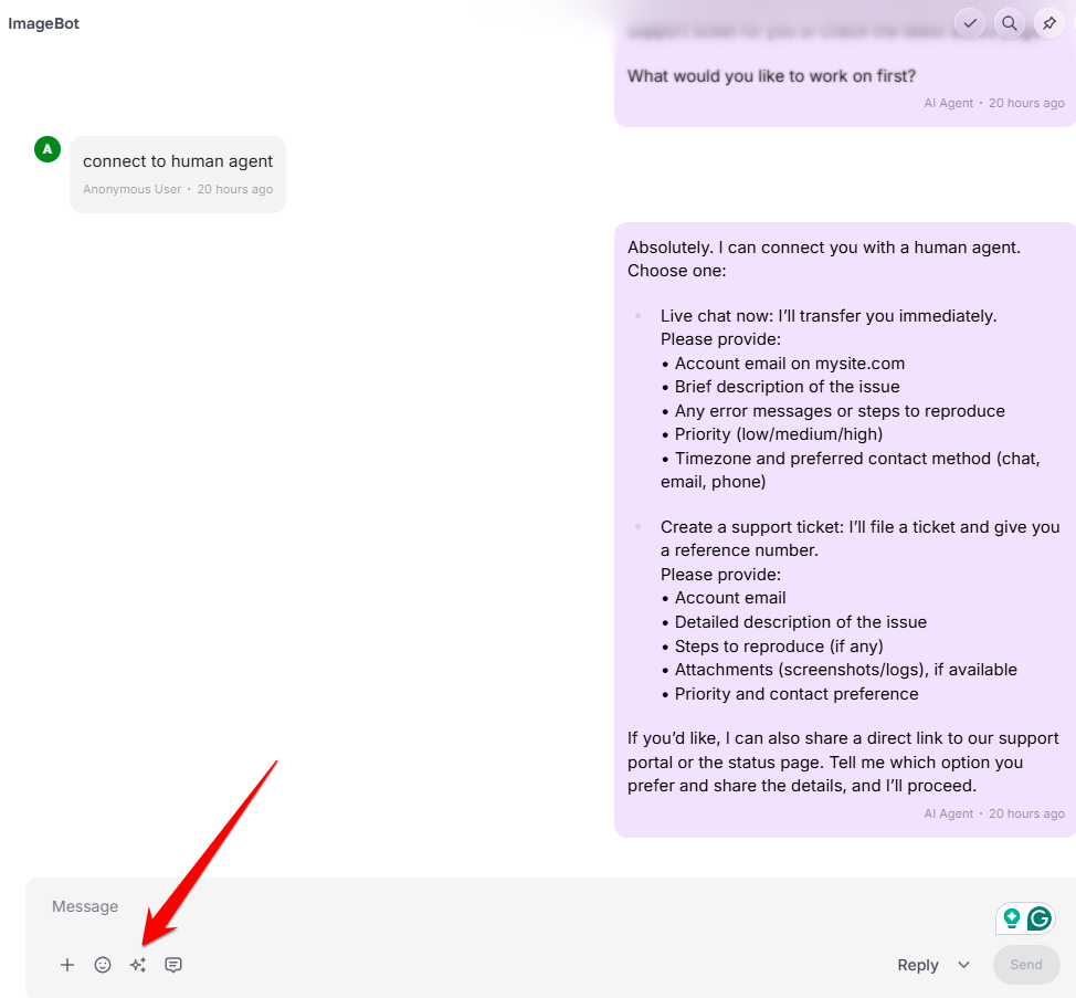 Open conversation with the reply box at the bottom of the thread