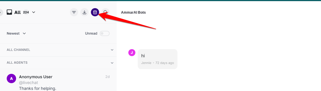 Inbox showing an unread message indicator on a conversation