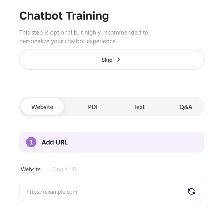 Chatbot customise step with logo upload, avatar choices, colour swatches and position controls