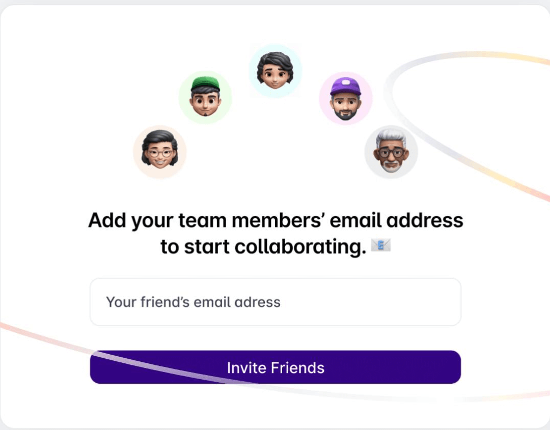 Team invitation panel with an email address field and an invite button