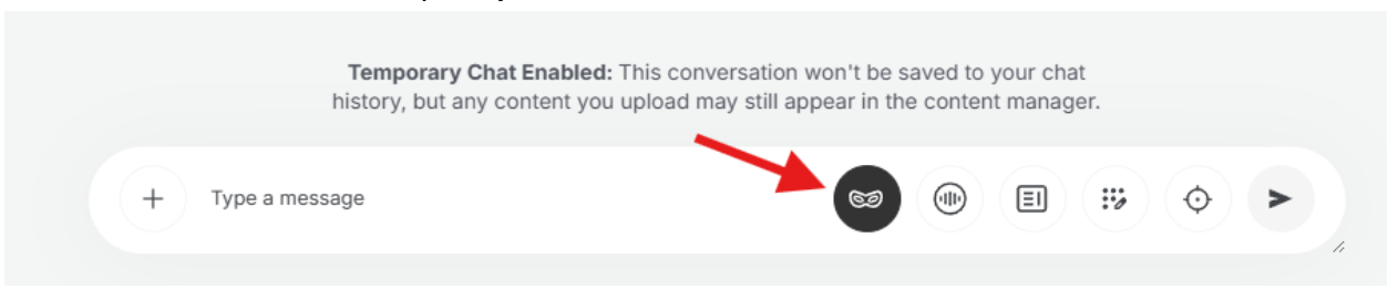 Temporary chat enabled notice above the message box