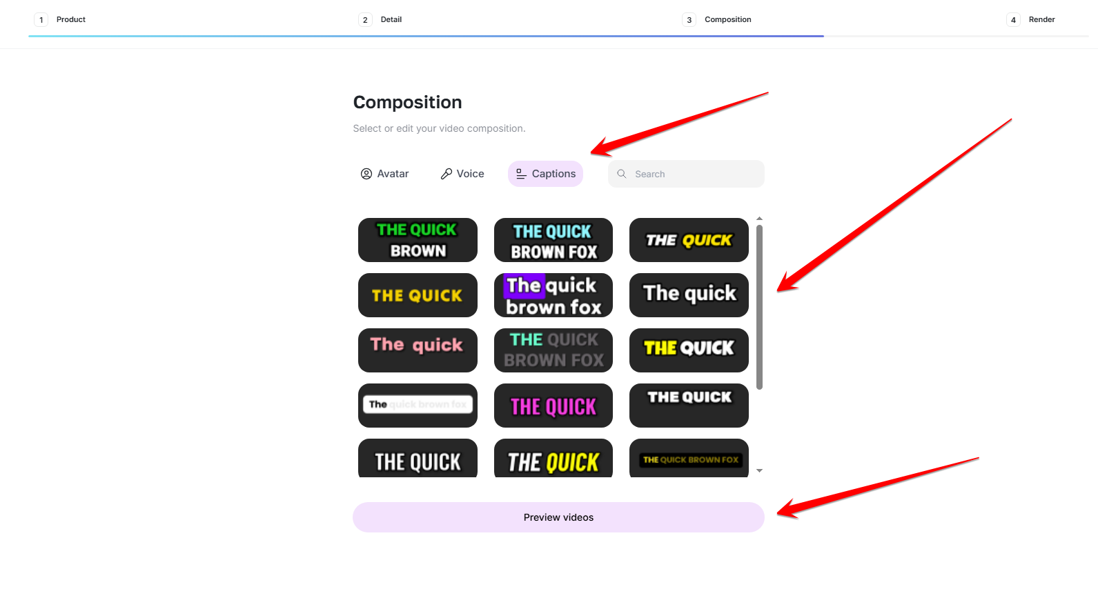 Captions tab with caption style options